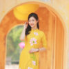 Bo ao dai lua theu sen Yellow 2