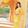 Bo ao dai lua theu sen Yellow 1