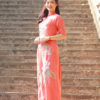 Bo ao dai lua theu sen Orange 1