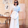 Áo 2 hàng cúc can eo túi ốp ngực White 1