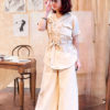 Áo 2 hàng cúc can eo túi ốp ngực Beige