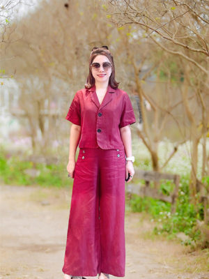 Áo cổ 2 ve túi cơi chéo Plum