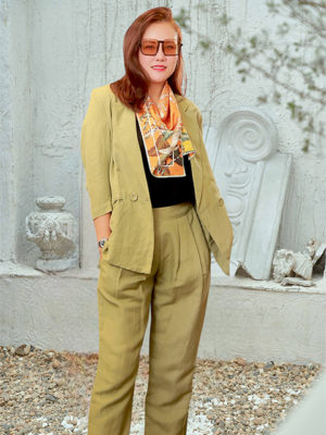 Áo blazer túi chéo 2 hàng cúc Olive