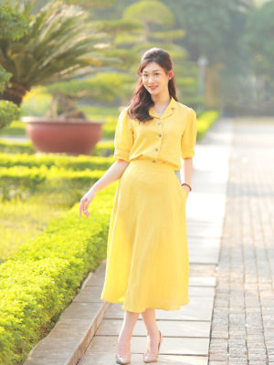 Chân váy xòe khóa sườn Yellow