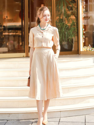 Áo cổ 2 ve tay măng séc Beige 1