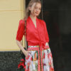 Áo croptop mở cúc buộc tà Red 3