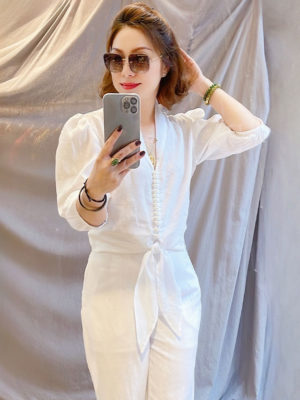 Áo croptop mở cúc buộc tà White 3