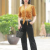 Áo nhung cài cúc buộc tà Yellow 1
