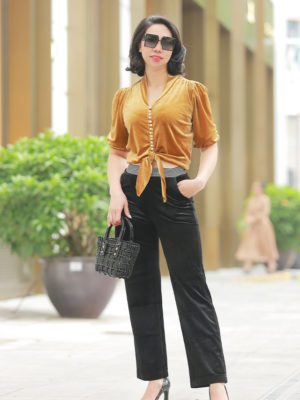 Áo nhung cài cúc buộc tà Yellow 1