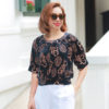 Áo nhung hoa cổ dập chun gấu Black Floral 1