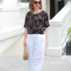 Áo nhung hoa cổ dập chun gấu Black Floral 2