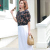 Áo nhung hoa cổ dập chun gấu Black Floral 4
