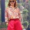Áo sơ mi cổ đức bo trụ giat vân Beige Floral 1