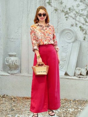 Áo sơ mi cổ đức bo trụ giat vân Beige Floral 3