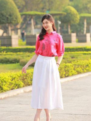 Áo sơ mi thêu hoa Hotpink 1