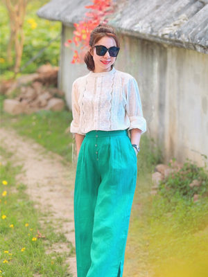 Quần xẻ gấu có moi Green2