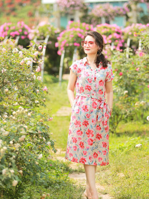 Váy đầm cổ đức bổ trụ Rose Floral