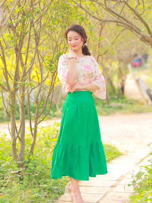 Chân váy dúm bèo Green2