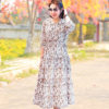 Váy đầm hoa chun eo 2 tầng bèo Brown Floral 1
