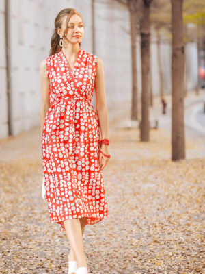 Váy đầm họa tiết lục giác Red White