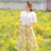 Chân váy hoa ly súp cạp chun sau Floral