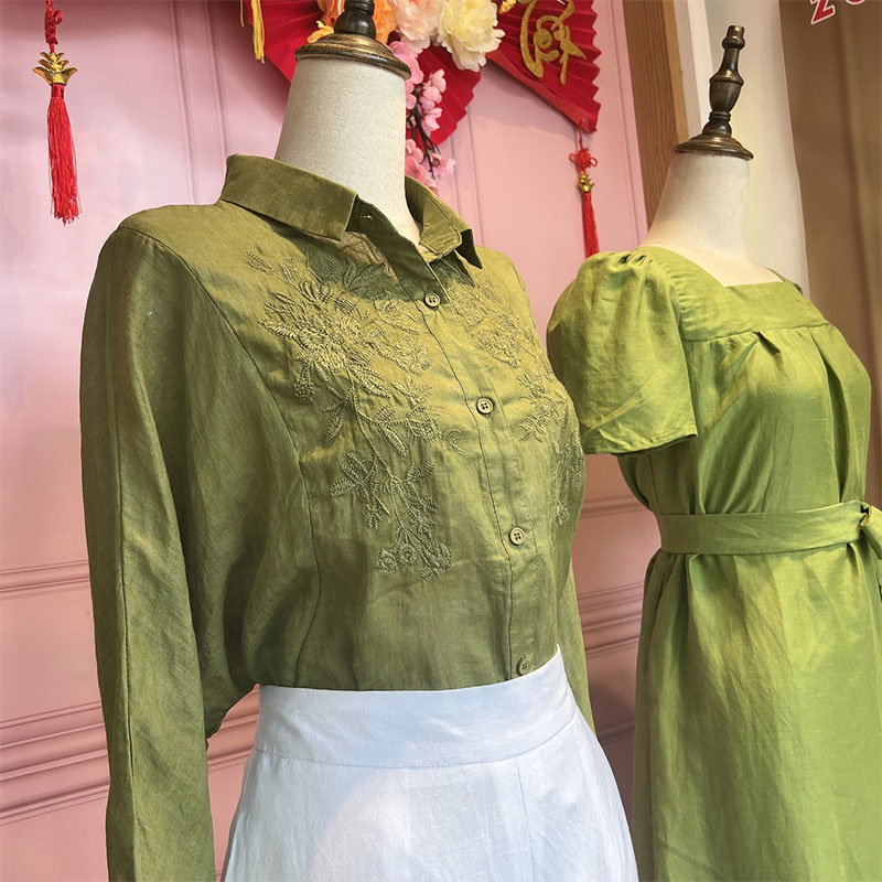 Sơ mi thêu chất liệu linen tơ freesize