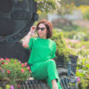 Áo croptop cổ tròn vai rơi Green 1