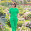 Áo croptop cổ tròn vai rơi Green 2