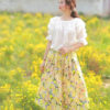 Chân váy hoa ly súp cạp chun sau Floral