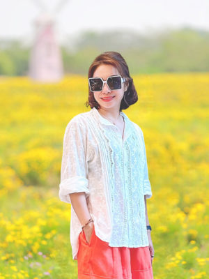 Áo sơ mi dài tay thêu mí ren White 3