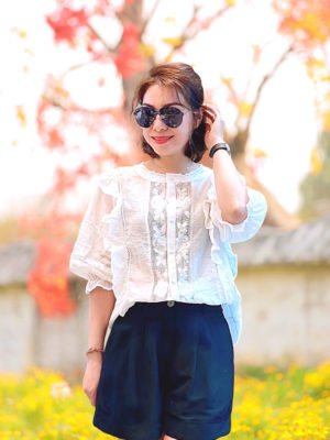 Áo sơ mi ren trang trí bèo White 2