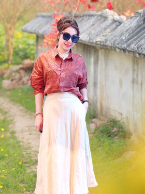 Áo sơ mi thêu ngực trụ giả Brown