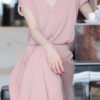Bộ áo, chân váy len dập 1 bên Pink 1