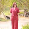 Bộ áo cổ 2 ve túi cơi, quần đính cúc Plum 2