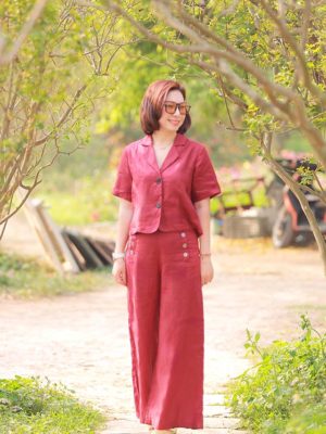 Bộ áo cổ 2 ve túi cơi, quần đính cúc Plum 2