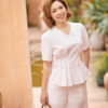 Bộ áo cổ tim chiết ly eo, quần ống đứng White 4
