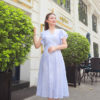 Váy đầm kẻ gile cổ Y bèo tay Blue Stripe 1