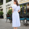 Váy đầm kẻ gile cổ Y bèo tay Blue Stripe 2