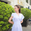 Váy đầm kẻ gile cổ Y bèo tay Blue Stripe 3