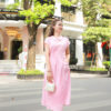 Váy đầm cổ sơ mi can eo túi chéo Pink Floral