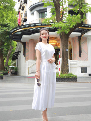 Váy đầm chân váy dúm tầng White