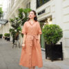 Váy đầm sơ mi diễu chỉ nẹp áo Brown