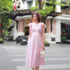 Váy đầm kẻ gile cổ Y bèo tay Pink Stripe