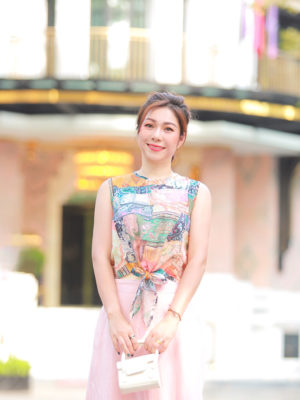 Áo gile buộc nơ Floral