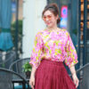 Áo cánh dơi tay phồng Purple Floral