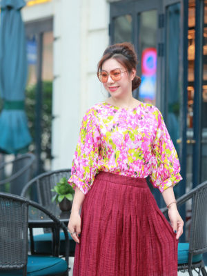 Áo cánh dơi tay phồng Purple Floral