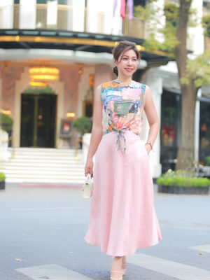 Chân váy xòe khóa sườn Pink