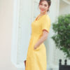 Váy đầm cổ bẻ hàng cúc bọc Yellow 3
