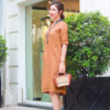 Váy đầm cổ tàu phối nẹp cổ thổ cẩm Rust 2