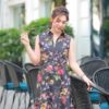 Váy đầm gile cổ đức bèo gấu Black Floral 4